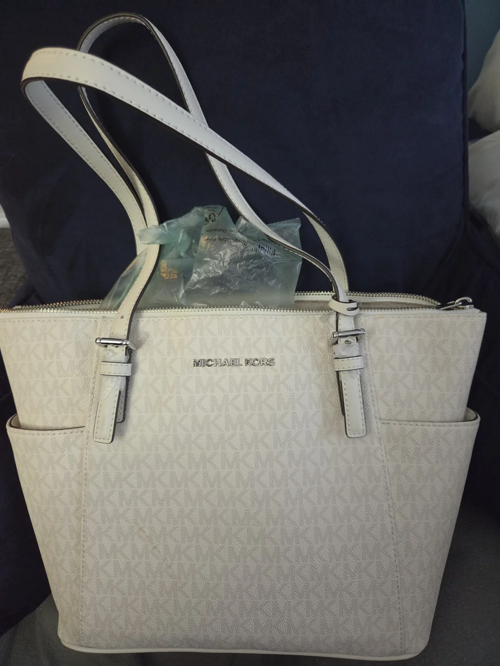 Michael Kors Cream/White Monogram Tote Bag